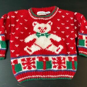 Vintage Kids Red and Green Bear Sweater